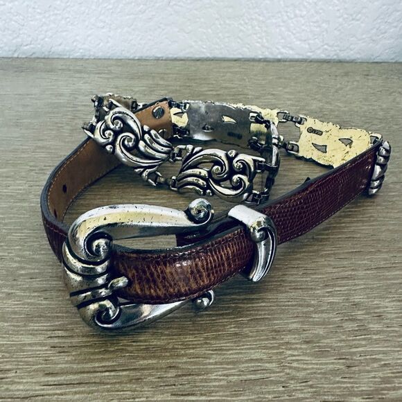 Brighton Vintage 90s Brown Leather Silver Link Belt S main image 4